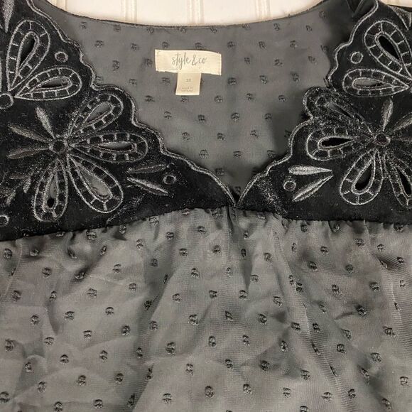 Style & Co Plus Size Swiss-Dot Velvet-Yoke Top Eyelet Black 3X NWT - Picture 6 of 10